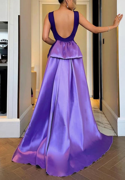 Sleeveless Bateau Gown with Side Drape & Low Back