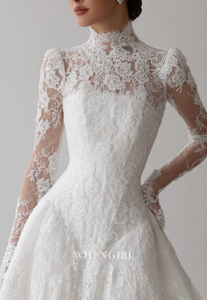 High Neck Lace Long Sleeve Wedding Dress