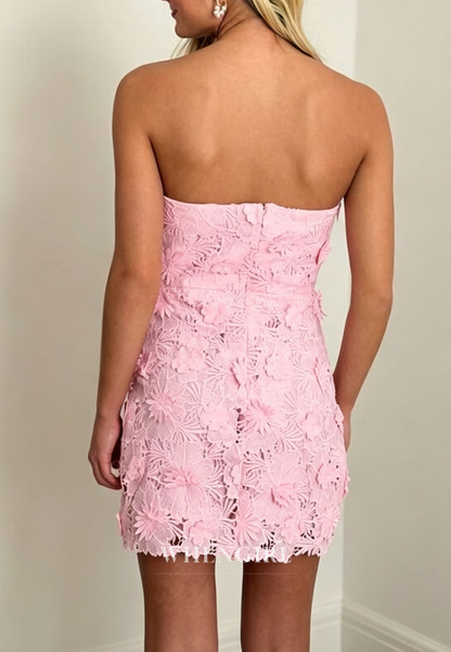 Strapless 3D Floral Lace Bodycon Mini Dress