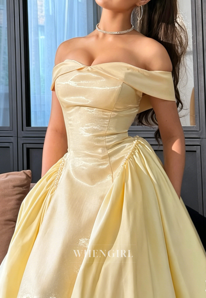 Off Shoulder A-Line Satin Ball Gown with Pockets
