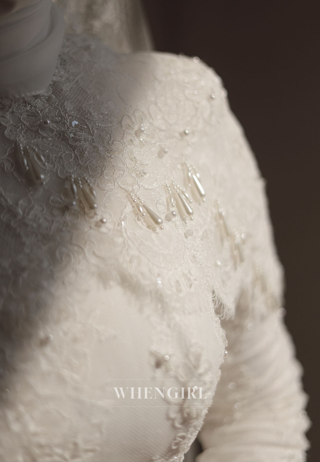 High Neck Lace Wedding Dress with Long Sleeves
