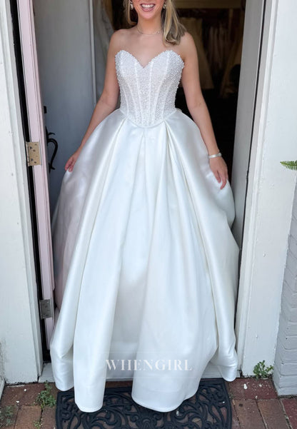 Pearl Corset Strapless Ball Gown Wedding Dress