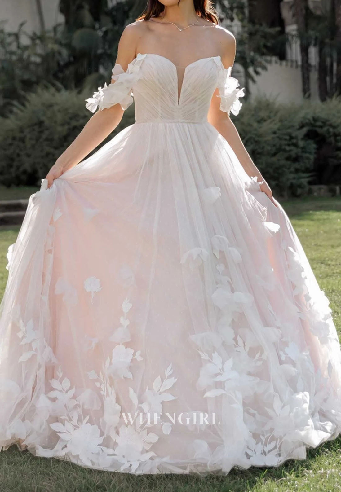 3D Floral Off-the-Shoulder Tulle Ball Gown