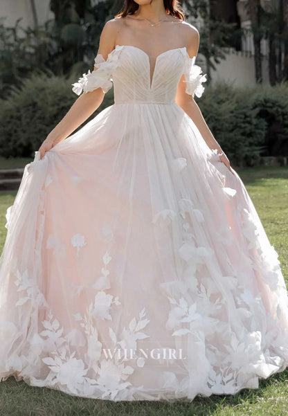 3D Floral Off-the-Shoulder Tulle Ball Gown