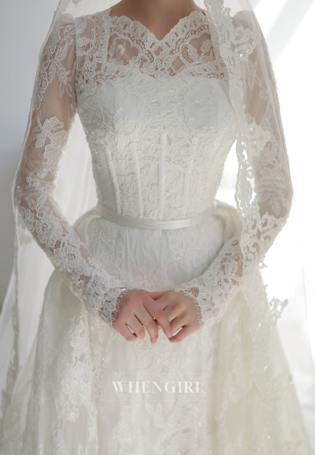 Lace A-Line Wedding Dress with Long Sleeves