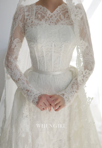 Lace A-Line Wedding Dress with Long Sleeves