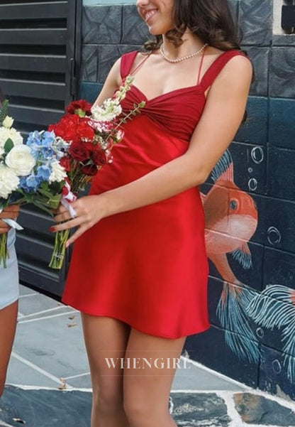 Pleated Sweetheart Satin Mini Slip Dress