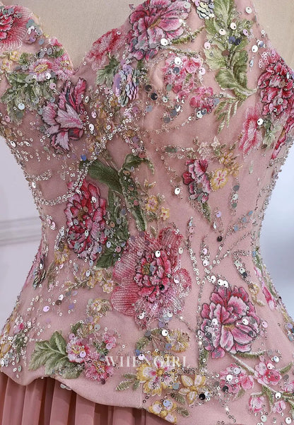 Embroidered Corset Chiffon A-Line Evening Gown