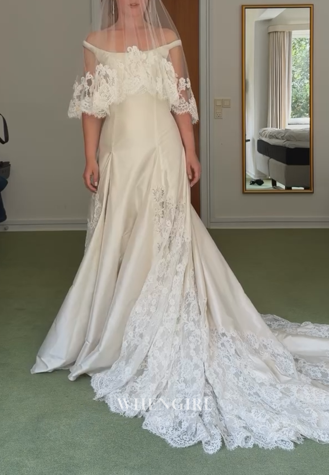 Open Back Wedding Dress with Lace Inset Train