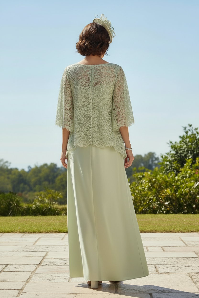 Lace Overlay Wide-Leg Formal Pantsuit