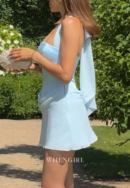 Halter Neck Corset Back Drape Mini Dress