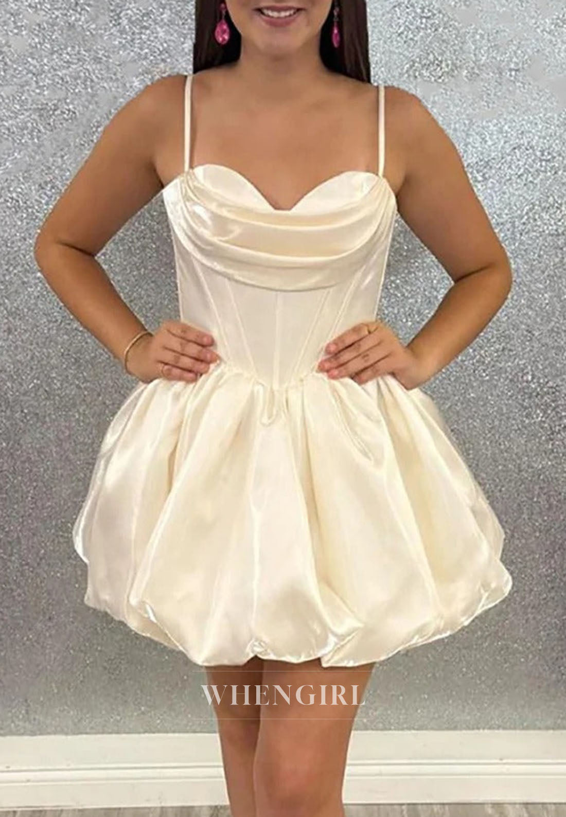 Cowl Neck Bubble Hem Corset Mini Dress
