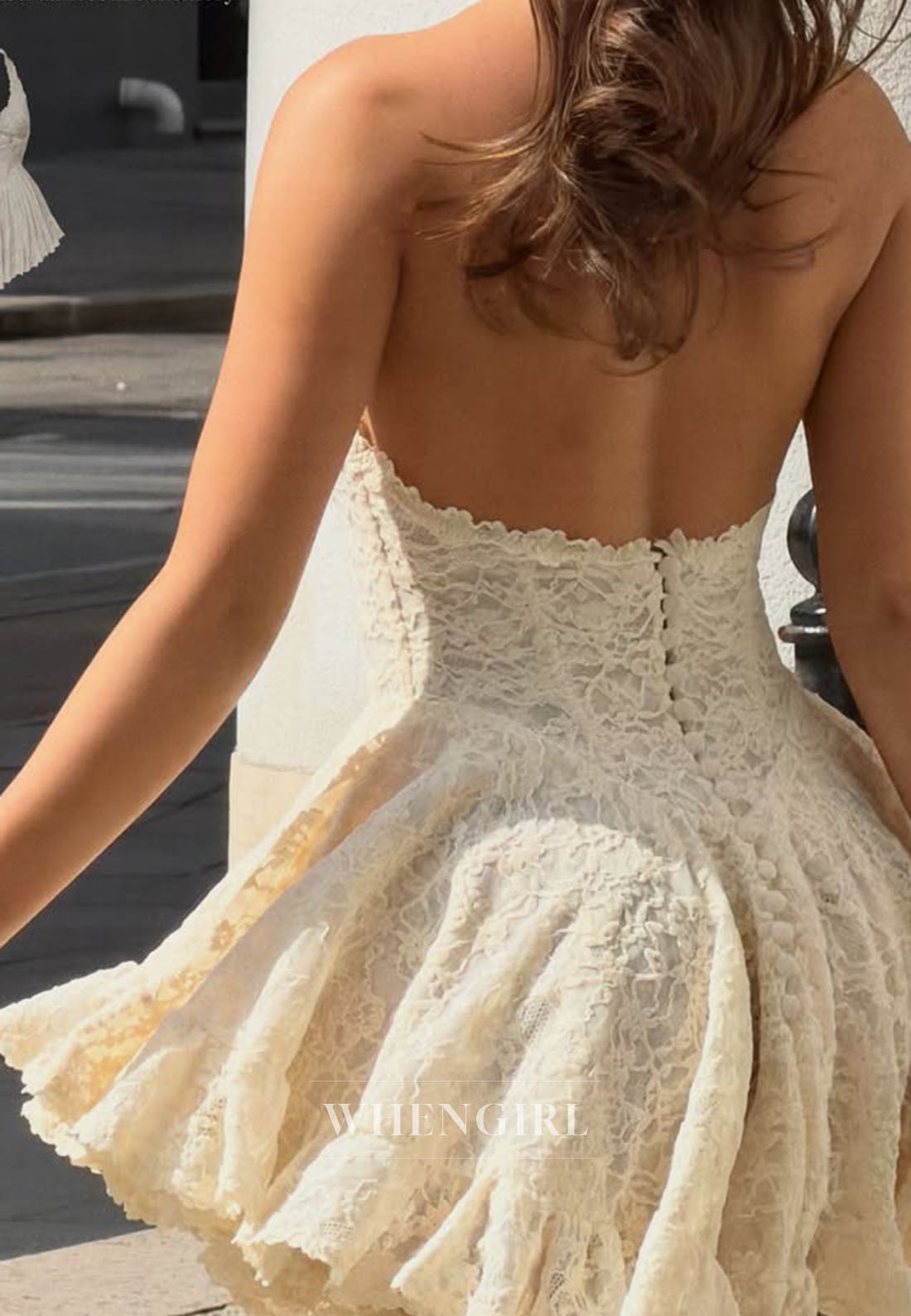 Backless Lace Halter Ruffle Mini Dress
