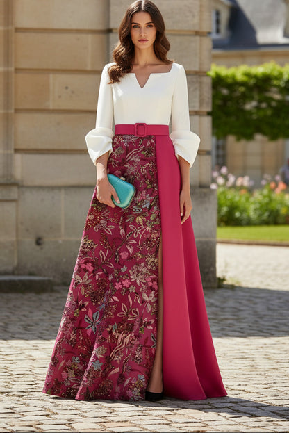 Off-Shoulder Floral Sequin Skirt Evening Gown with Overskirt