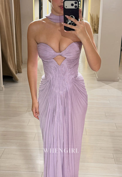 Strapless Pleated Evening Gown with Keyhole