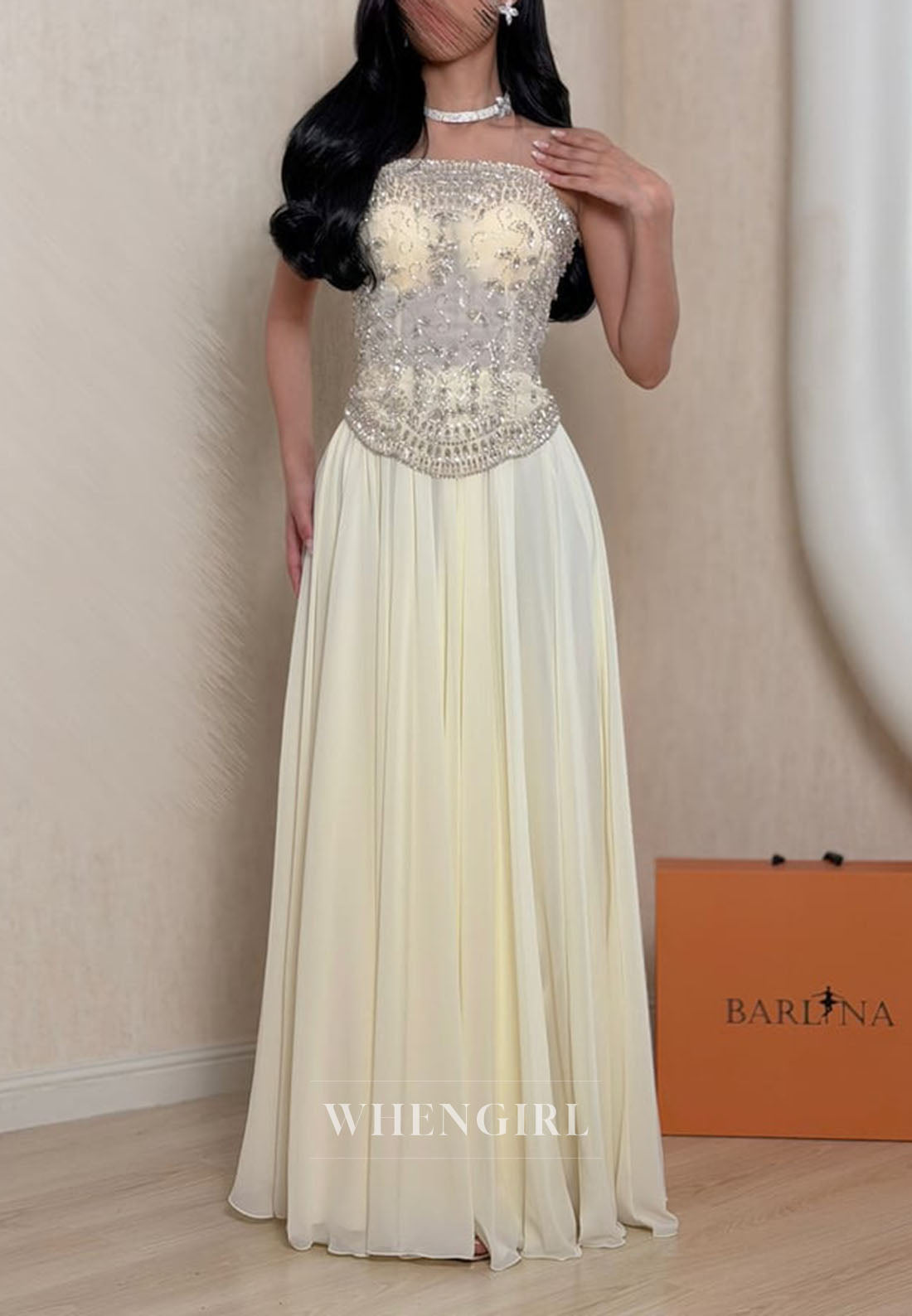 Strapless Beaded Corset Floor-Length Evening Dress