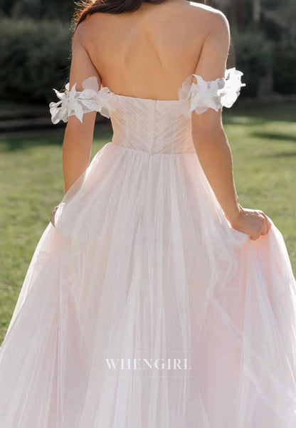 3D Floral Off-the-Shoulder Tulle Ball Gown