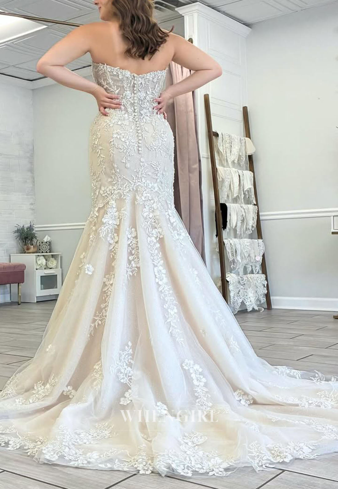 Lace Mermaid Wedding Dress with Plunging Bodice