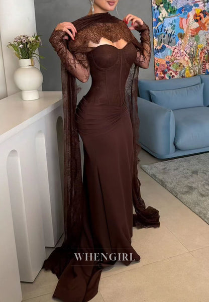 Corset Evening Gown with Lace Cape Sleeves