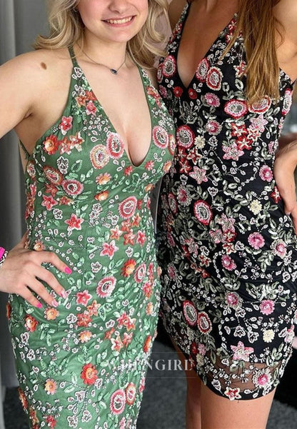 Sequin Floral Bodycon Mini Dress