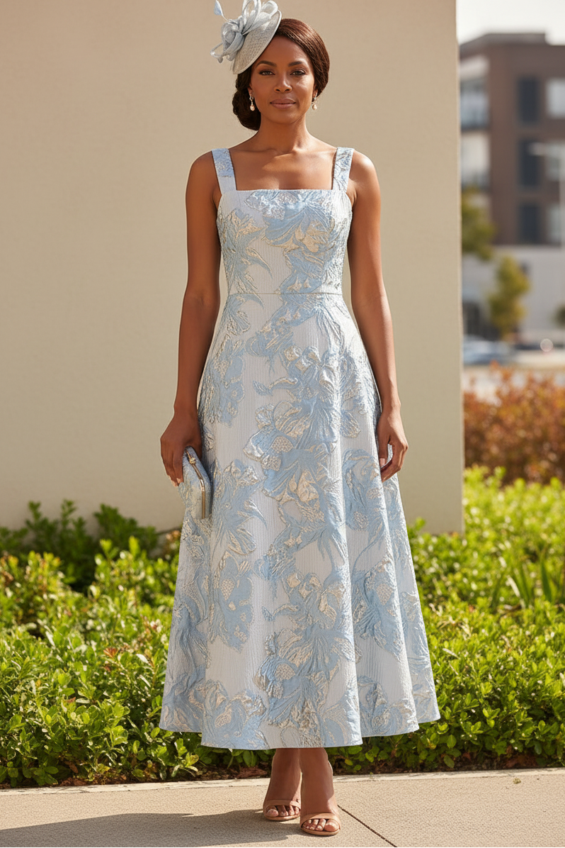 Metallic Floral Jacquard A-Line Dress