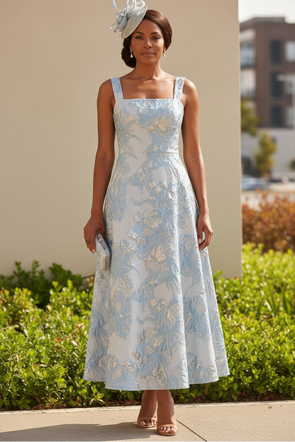 Metallic Floral Jacquard A-Line Dress