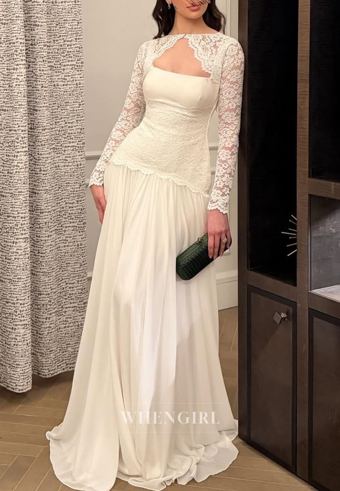 Lace Bodice Chiffon A-Line Floor-Length Gown