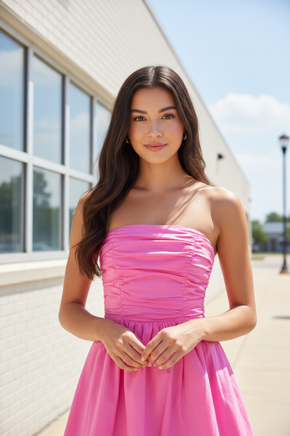 Strapless Ruched A-Line Mini Dress