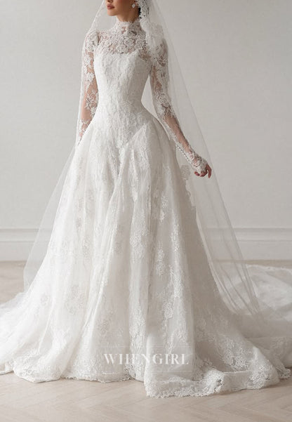 High Neck Lace Long Sleeve Wedding Dress