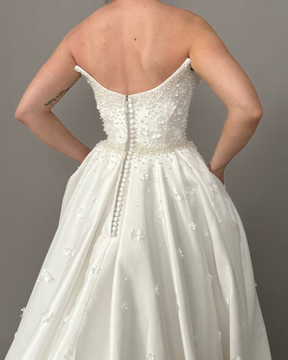 Strapless Pearl Beaded Wedding Dress with Slit