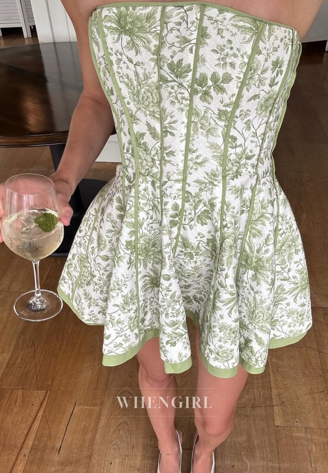 Strapless Floral Corset Mini Dress with Lace-Up