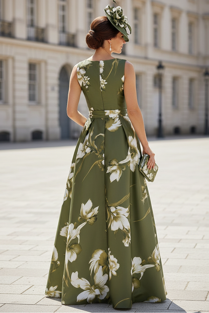 Floral High-Neck A-Line Maxi Dress with Pockets