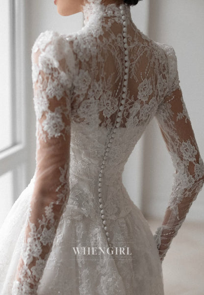 High Neck Lace Long Sleeve Wedding Dress