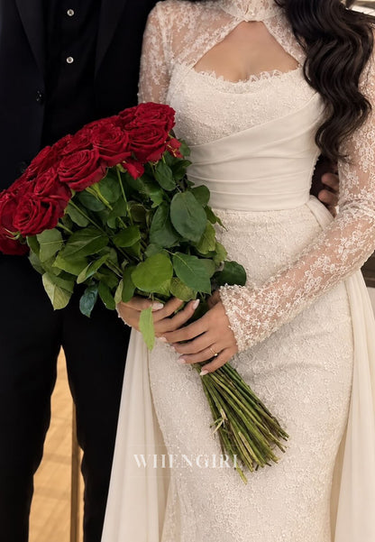 Lace Mermaid Wedding Dress with Overskirt