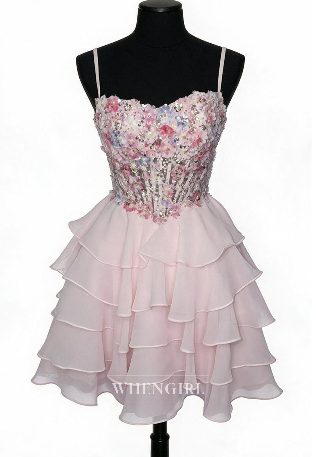 Tiered Ruffle Mini Dress with Floral Corset Bodice