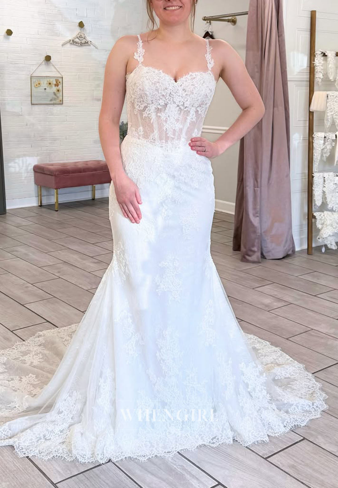 Lace Applique Mermaid Wedding Dress with Corset