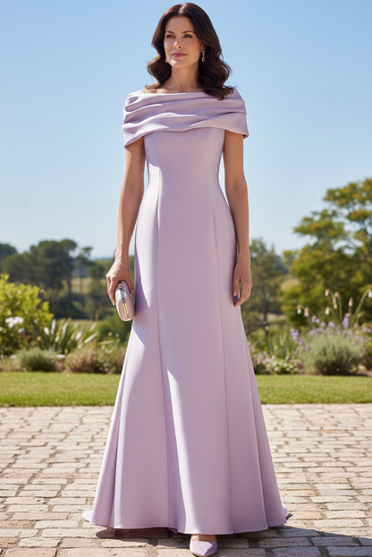 Off-the-Shoulder Satin Gown with Statement Back Bow