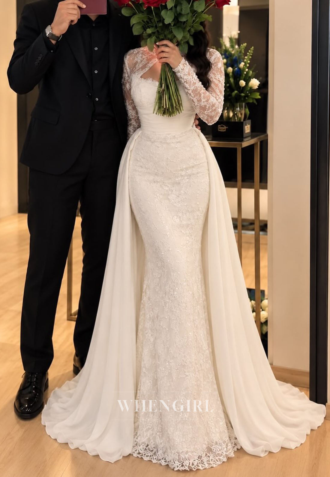 Lace Mermaid Wedding Dress with Overskirt