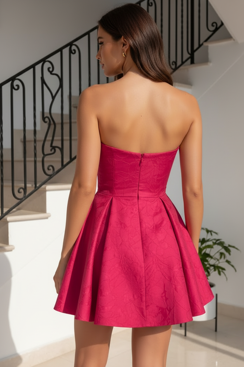 Strapless Sweetheart Jacquard Mini Dress