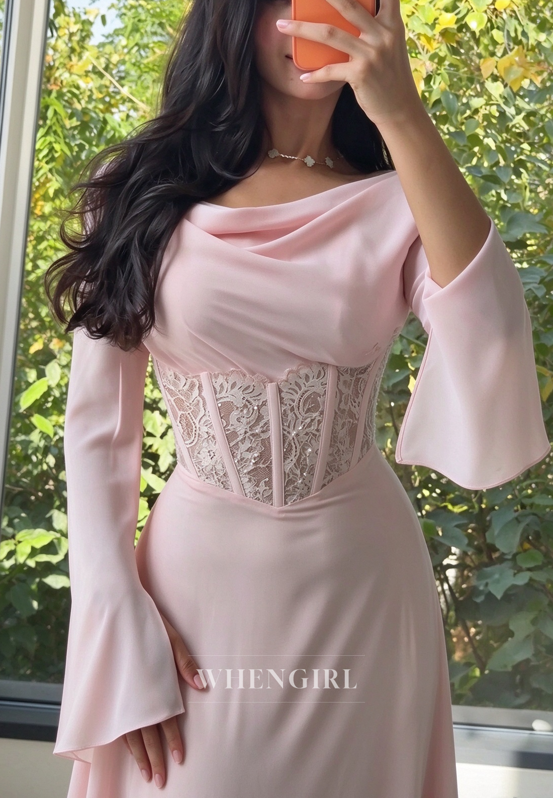 Cowl Neck Maxi Dress with Lace Corset Waist