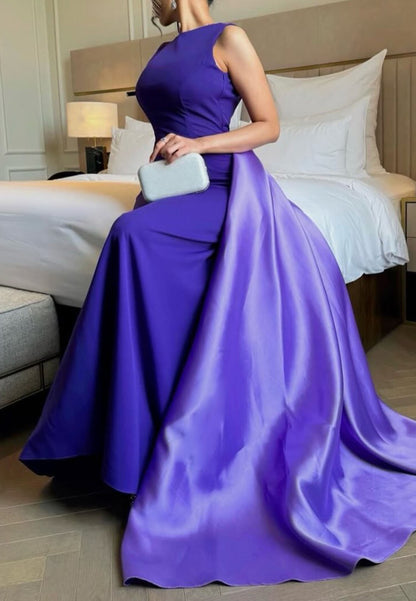 Sleeveless Bateau Gown with Side Drape & Low Back