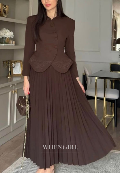Peplum Jacket and Pleated Maxi Skirt Two-Piece Set