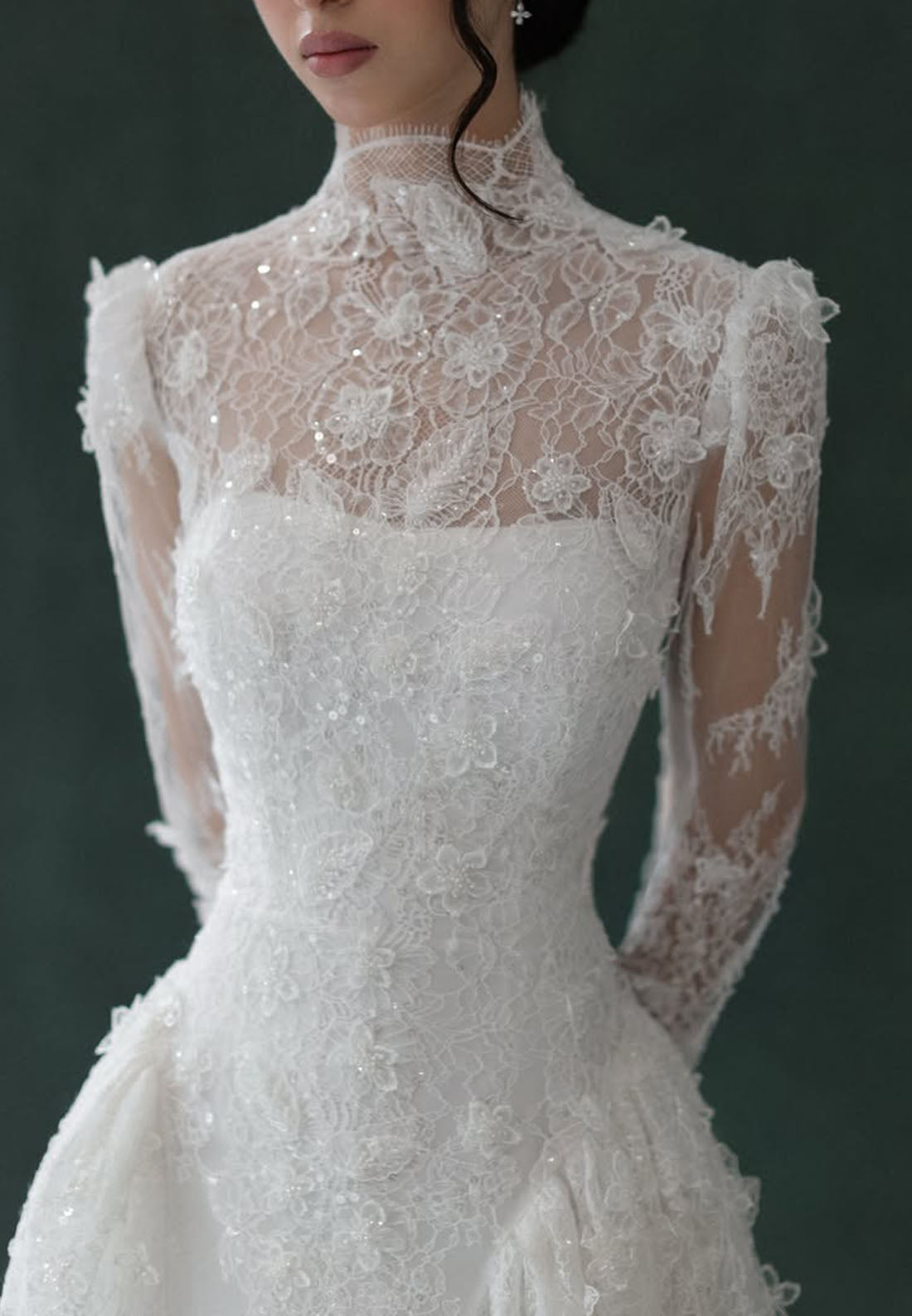 High Neck Lace Long Sleeve Wedding Dress