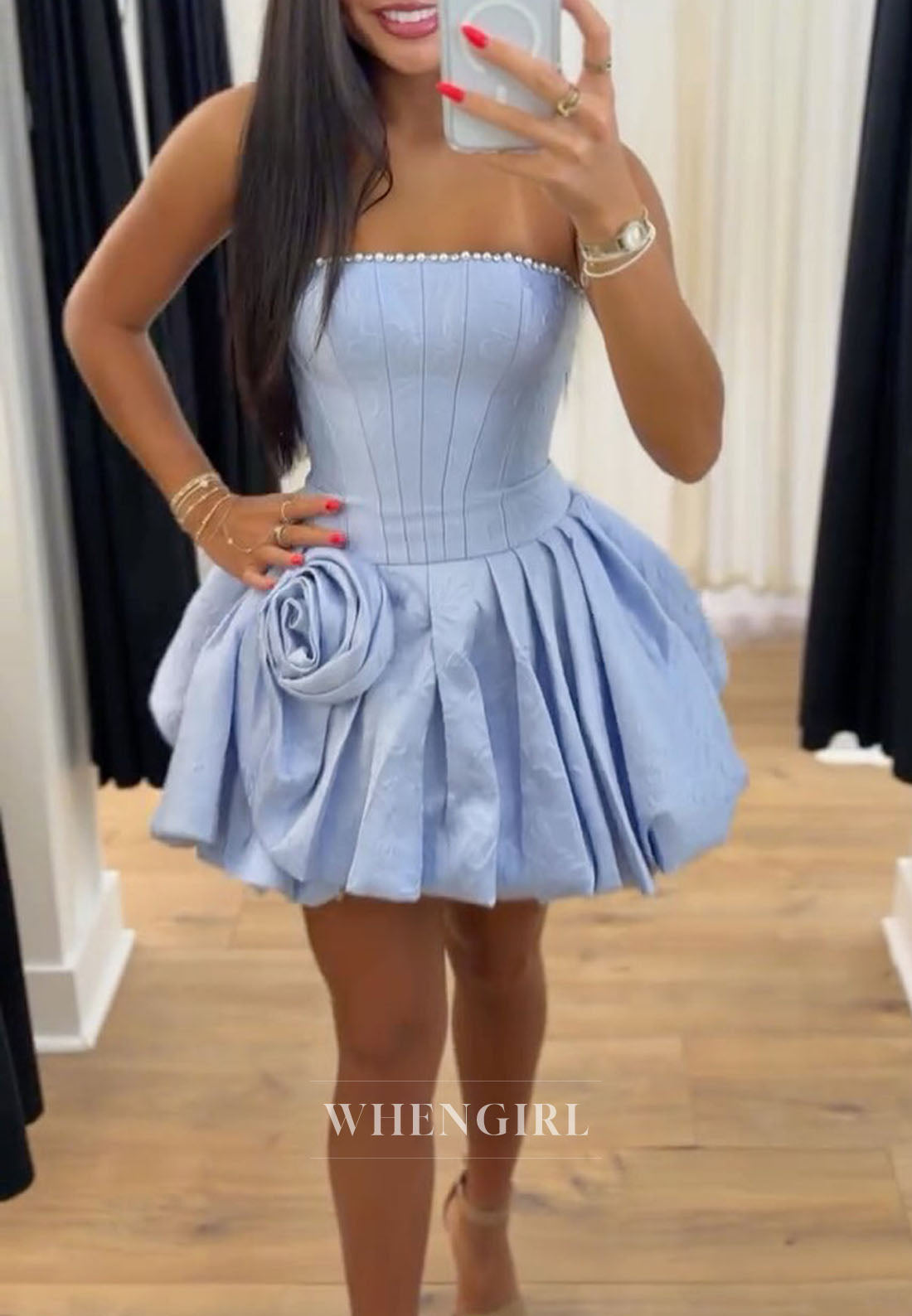 Strapless Corset Bubble Mini Dress with Rosette