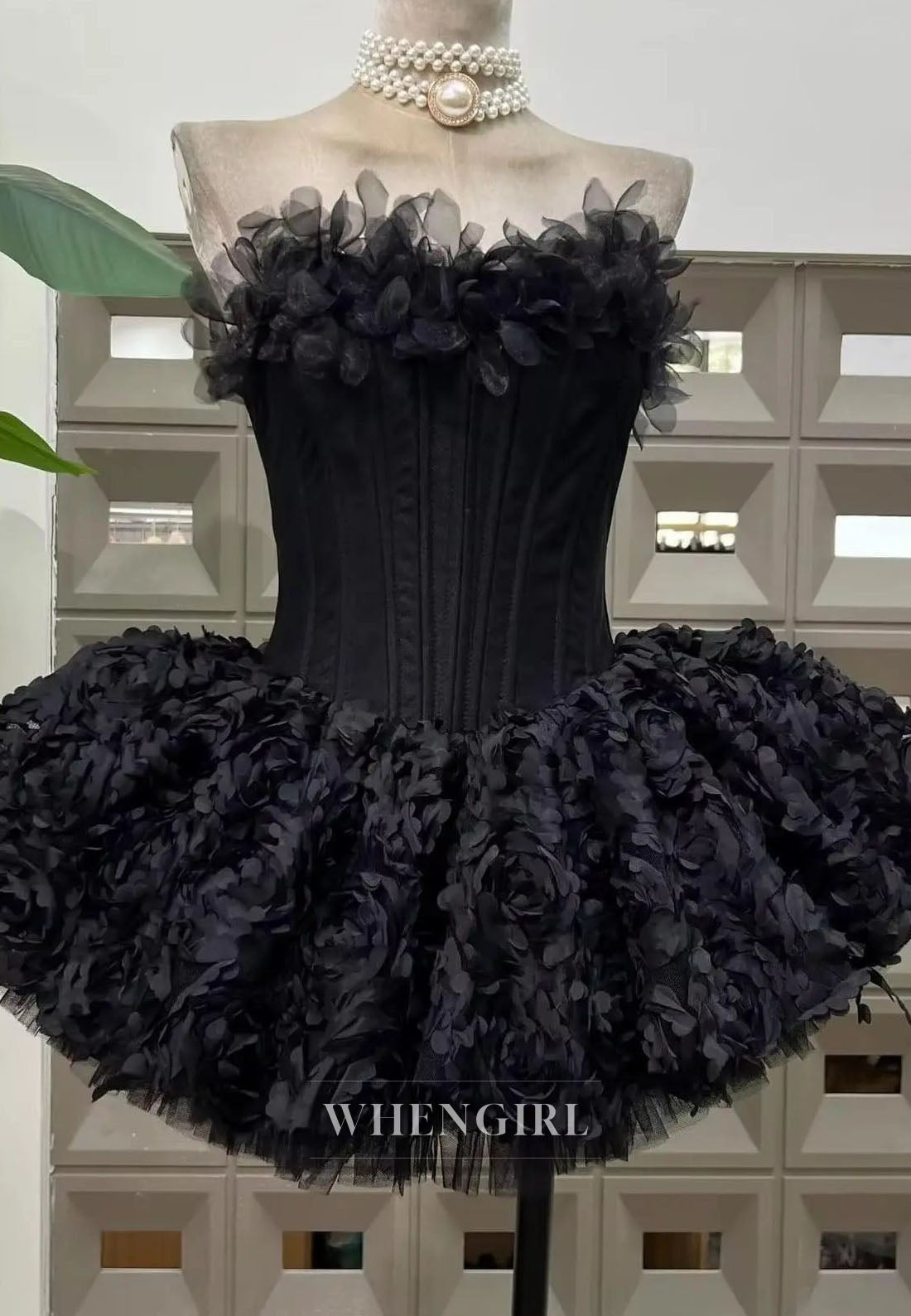 Strapless Corset Mini Dress with 3D Floral Skirt