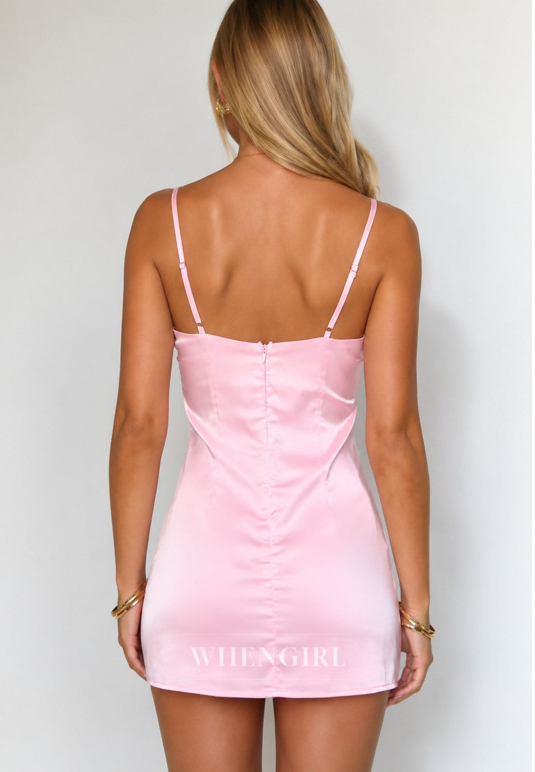 Ruched Bust Satin Spaghetti Strap Mini Dress