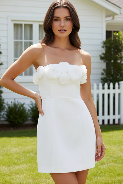 Strapless 3D Flower A-Line Mini Dress