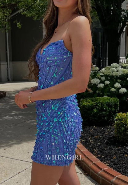 Strapless Sweetheart Corset Sequined Mini Dress