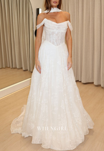 Floral Embroidered Off-the-Shoulder Wedding Dress