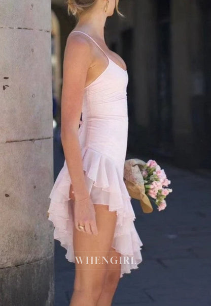 Ruffled Tiered High-Low Mini Dress with Scoop Neckline